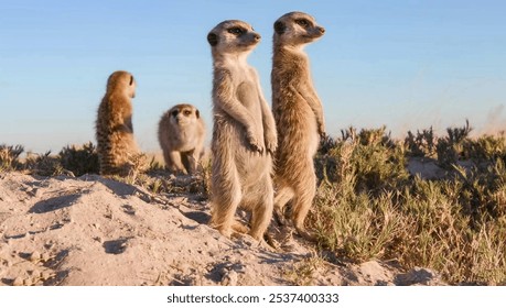 adventure, africa, african, african animal, african fauna, african wildlife, animal, animal life, beauty, beauty in nature, big family, alert, cute, desert, family, fauna, guard, kalahari, mammal, mee - Powered by Shutterstock