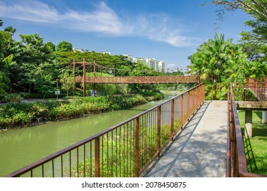 the Adventure Bridge in Punggol Waterway Park Singapore, a 12.25 hectares riverine park along Sentul Crescent. The park consists of four themed areas.