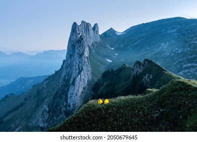 Adventure camping in mountains of Switzerland. Bivak tent under night sky. Appenzell, Swiss Alps.  - Powered by Shutterstock