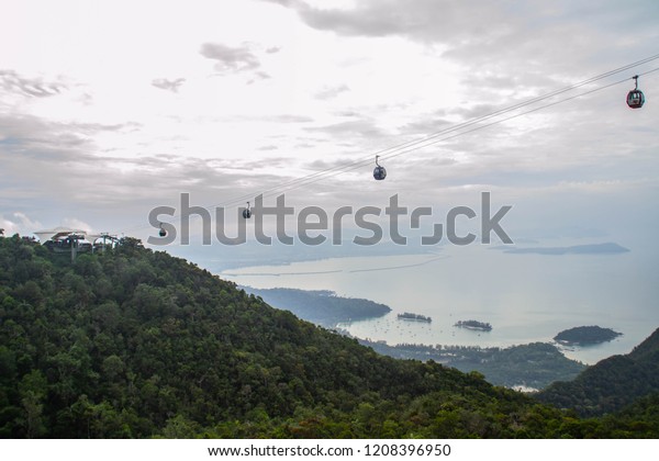 Adventure holiday travel\
Malaysia(Asia) concept. Scenic landscape view of symbol/landmark of\
Langkawi Island - Cable Car to Sky Bridge on Mat Cincang mountain.\
Tourist popular\
attraction/destination.