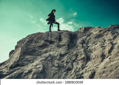 Guy Travel Backpack On Top Boulder Stock Photo (Edit Now) 122908441