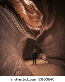 Adventurous Women Exploring Lower Antelope Canyon Near Grand Canyon, Page, Arizona