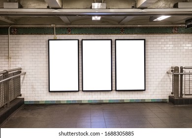 Advertisement Billboards Electronic Displays In A Subway Station In New York City