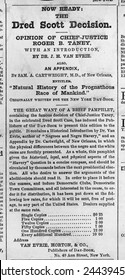 Advertisement For Pamphlet Of The Supreme Court's Dred Scott Decision. 1857