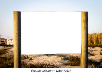 Advertisement Wooden Billboard Mockup. Beach Trail Poster. Copy Space.