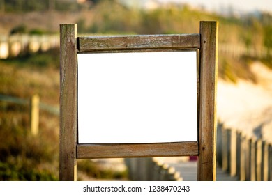 Advertisement Wooden Billboard Mockup. Beach Trail Poster. Copy Space.