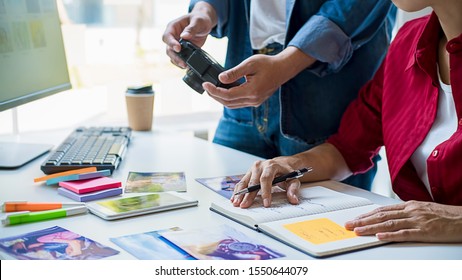 Advertising agency designer creative start-up team discussing ideas in office. - Shutterstock ID 1550644079