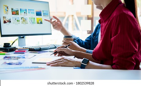 Advertising agency designer creative start-up team discussing ideas in office.  - Shutterstock ID 1802539828