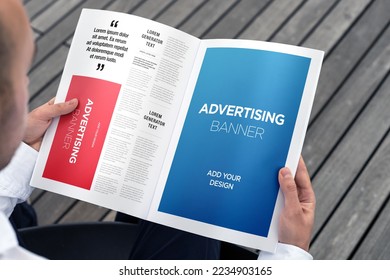Advertising Banner on Magazine, Brochure Mockup With Hands - Shutterstock ID 2234903165