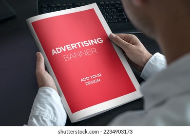 Advertising Banner on Magazine, Brochure Mockup With Hands - Shutterstock ID 2234903173