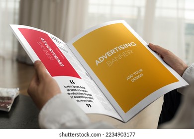Advertising Banner on Magazine, Brochure Mockup With Hands - Shutterstock ID 2234903177