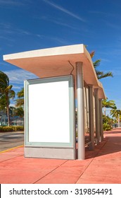 Advertising Blank White Side Panel On A Bus Stop In Miami Beach Florida 