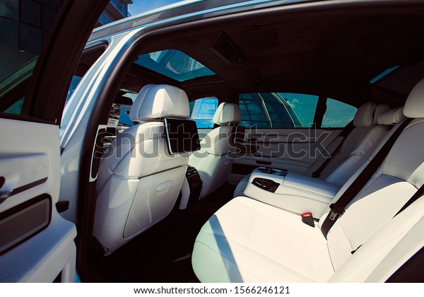 advertising BMW cars, Moscow, 1.11.2018: control
panel, car interior