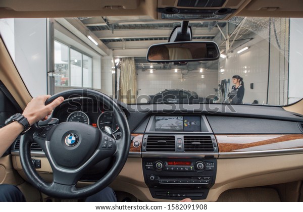 advertising BMW cars, Moscow, 1.11.2018: control\
panel, car interior