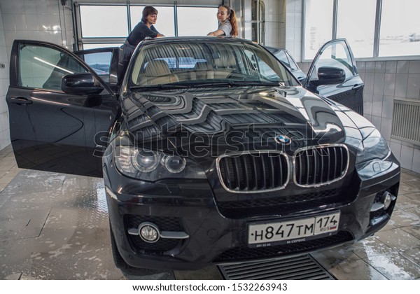 advertising car BMW, Moscow,
1.11.2018: concept demonstration, wheels, tires, metal, car surface
closeup