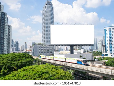 Advertising Concept, Blank Template For Outdoor Advertising Or Blank Billboard On The Highway In City. With Clipping Path On Screen - Can Be Used For Trade Shows, Promotional Poster.