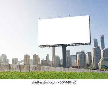 Advertising Concept, Blank Template  For Outdoor Advertising Or Blank Billboard On The Highway In City. With Clipping Path On Screen - Can Be Used For Trade Shows, Promotional Poster.