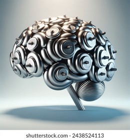 Advertising - product photo of brain made of metalic barbell plates