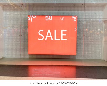 Advertising Screen In A Shopping Center. Mock Up Of Blank Advertising Screen In Modern Shopping Mall.