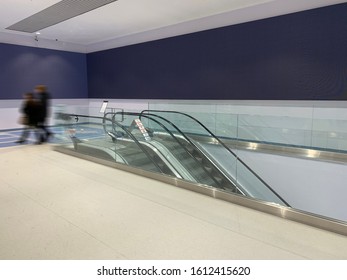 Advertising Screen In A Shopping Center. Mock Up Of Blank Advertising Screen In Modern Shopping Mall.