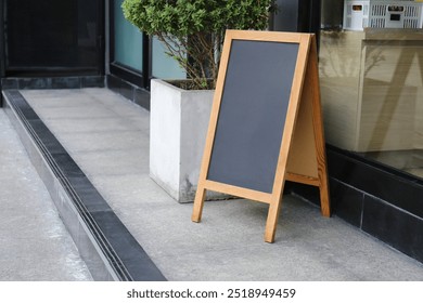 Advertising stand banners mockup, Mock up of a standing poster, Blank wood frame outdoor stand mockup poster display