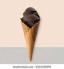 Advertising - testimonial photo of chocolate ice cream cone with transparent background