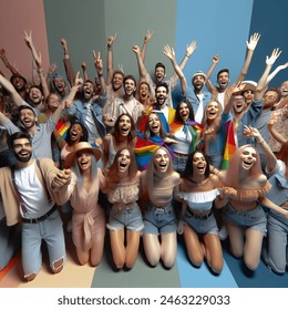 Advertising - testimonial photo of pride festival attendees demographics happy and social