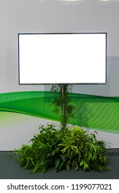 Advertising TV Signboard Decorated With Green Plants, Horizontal Exhibition Display At Lobby Room