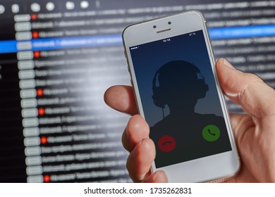 Advertising Unwanted Call To A Mobile Phone On A Dark Background