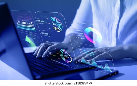 Advisor using KPI Dashboard on virtual screen.Business finance data analytics graph.Financial management technology. - Shutterstock ID 2138397479