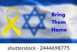 Advocating safe return of the hostages taken by Hamas in its attack on Israel on October 7, 2023 with an inscription "Bring Them Home" against the background of the Israeli flag.