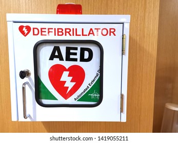 AED Defibrillator Kit On The Wall. 