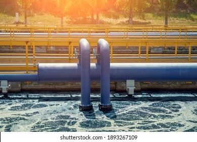 Aerated Activated Sludge Tank At Modern Wastewater Treatment Plant