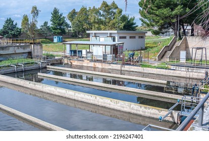 Aerated Activated Sludge Tank At A Wastewater Treatment Plant.