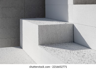 Aerated Lightweight Gypsum Building Concrete Blocks Prepared For Building Wall Modular Building House. New Architecture Concept 