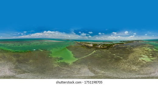 Aerial 360 Panorama Florida Keys Overseas Highway Clear Coral Reef