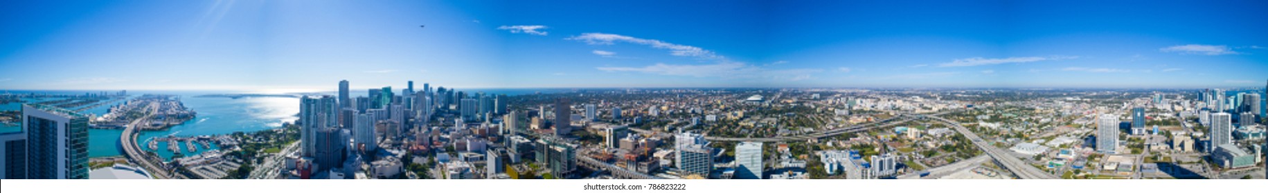 Aerial 360 Panoramic Image Of Downtown Miami FLorida USA