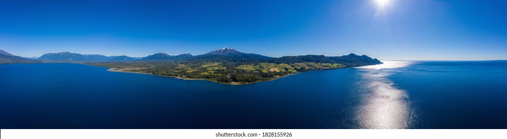 Aerial 360 panoramic Llanquihue lake at Osorno Puerto Varas, Chile, South America. - Shutterstock ID 1828155926