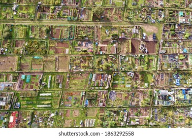 Aerial Above A Patchwork Of Vegetable Allotment Plots