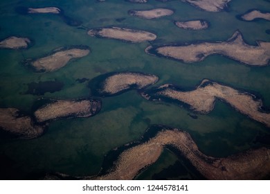 Aerial Aeroplane Panoramic View To Chad Lake Coastline, Chad