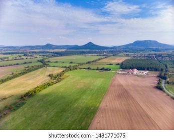 Aerial agricultural picture with volcanoes from Hungary, near the lake Balaton