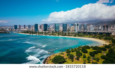 Aerial Ala Moana Beach Park,Honolulu, Oahu, Hawaii