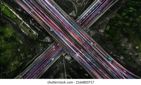 Aerial Angle Rush Hour Traffic Fast Moving Hyper Lapse At Night Overhead Of Busy Intersection Traffic At Night Moving Fast Light Road Lane Effect Line Light Cg