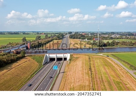 Aerial from Aquaduct Mid Fryslan in Friesland the Netherlands
