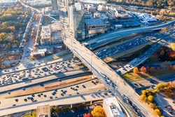 Aerial view of supermarkets, car parks and roads. | Architecture Stock ...