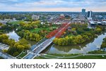 Aerial Autumn Cityscape with River Bridge and Skyline, Fort Wayne