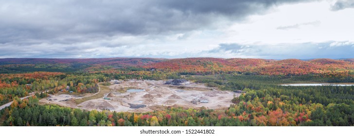 Aerial Autumn Quarry in Northern Ontario Canada