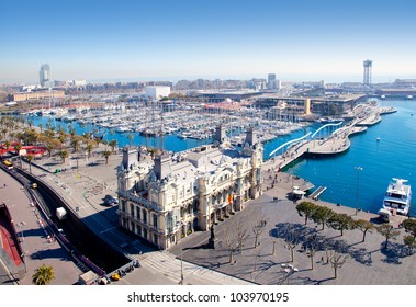 Aerial Barcelona Port Marina View In Plaza De Colon