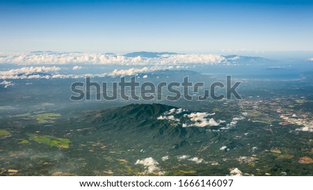 Aerial of Batangas from Airplance. Front to back: Mount Malarayat, Lipa, Batangas Bay and Mindoro