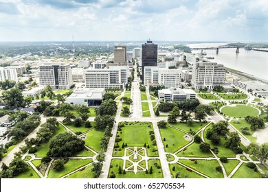 aerial of baton Rouge with famous skyline
